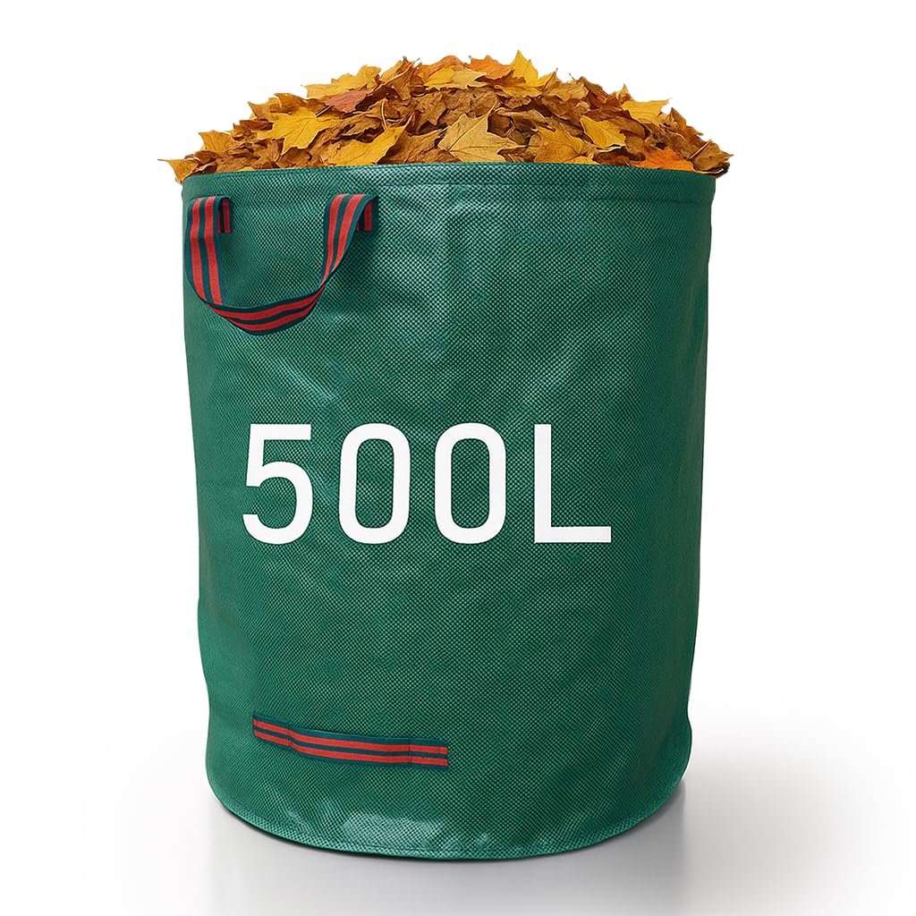 Zopper Green Garden Waste Bags Heavy Duty With Plastic Hoop Reusable Polypropylene Sacks Waterproof Garden Rubbish Bags (500L)