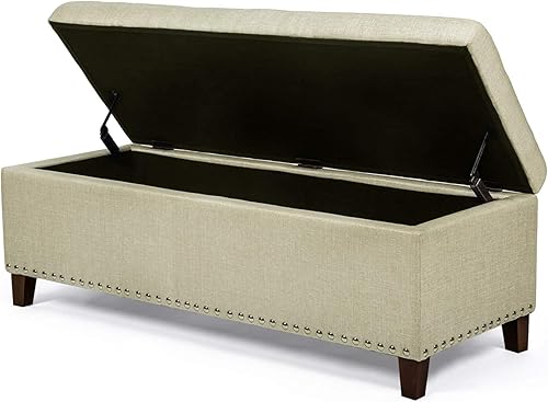 Miniatura 21 de Homebeez Banco otomano de almacenamiento de terciopelo copetudo, reposapiés con ribete de cabeza de clavo (azul) Azul,verde (ink green),Beige