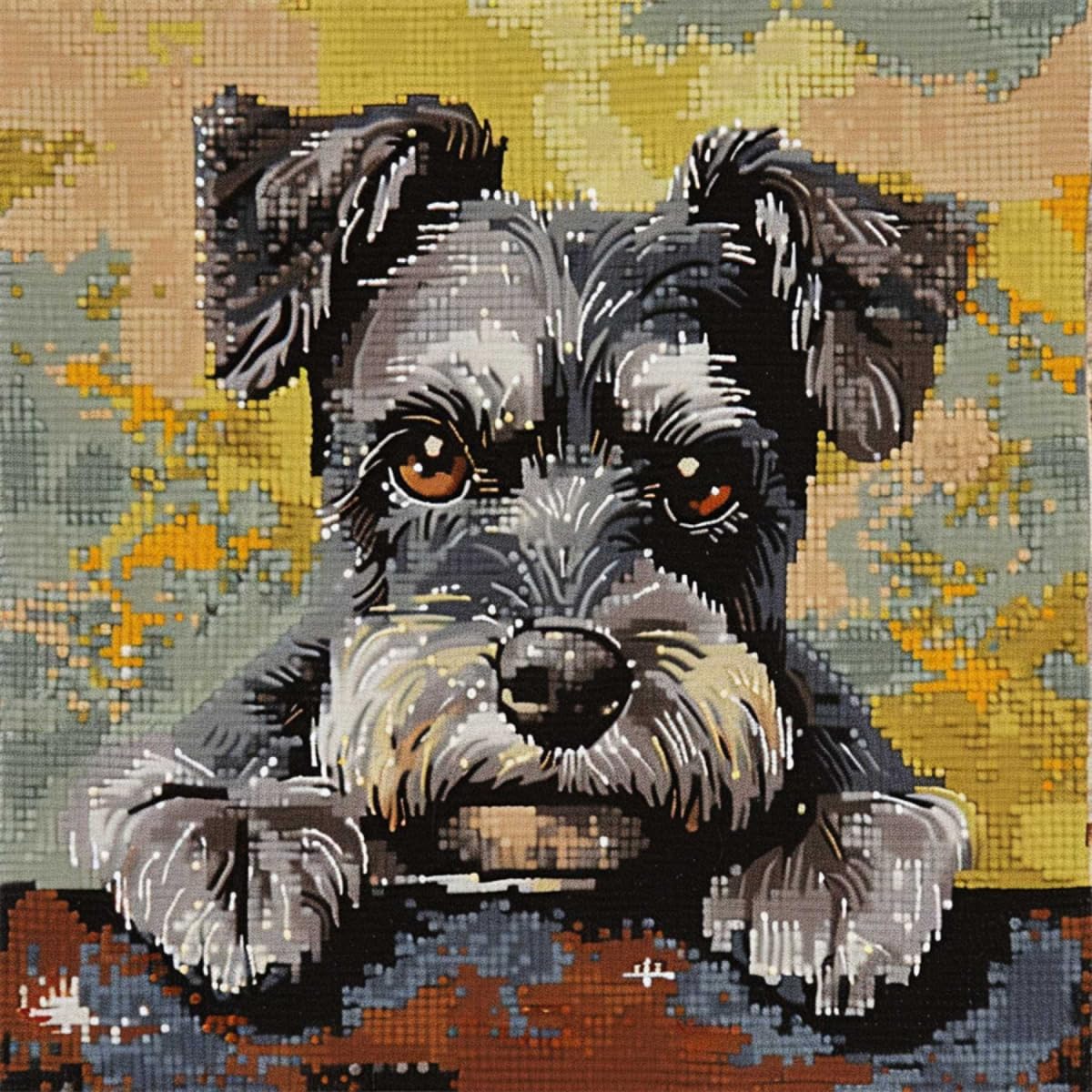 RKFLGEW DIY Latch Hook Kits for Adults Schnauzer Animal Latch Hook kit Cushion Cute Dog Latch Hook Kits Pillow DIY Handmade Cushion Crochet Yarn Embroidery Latch Kit Pillowcase 43x43cm