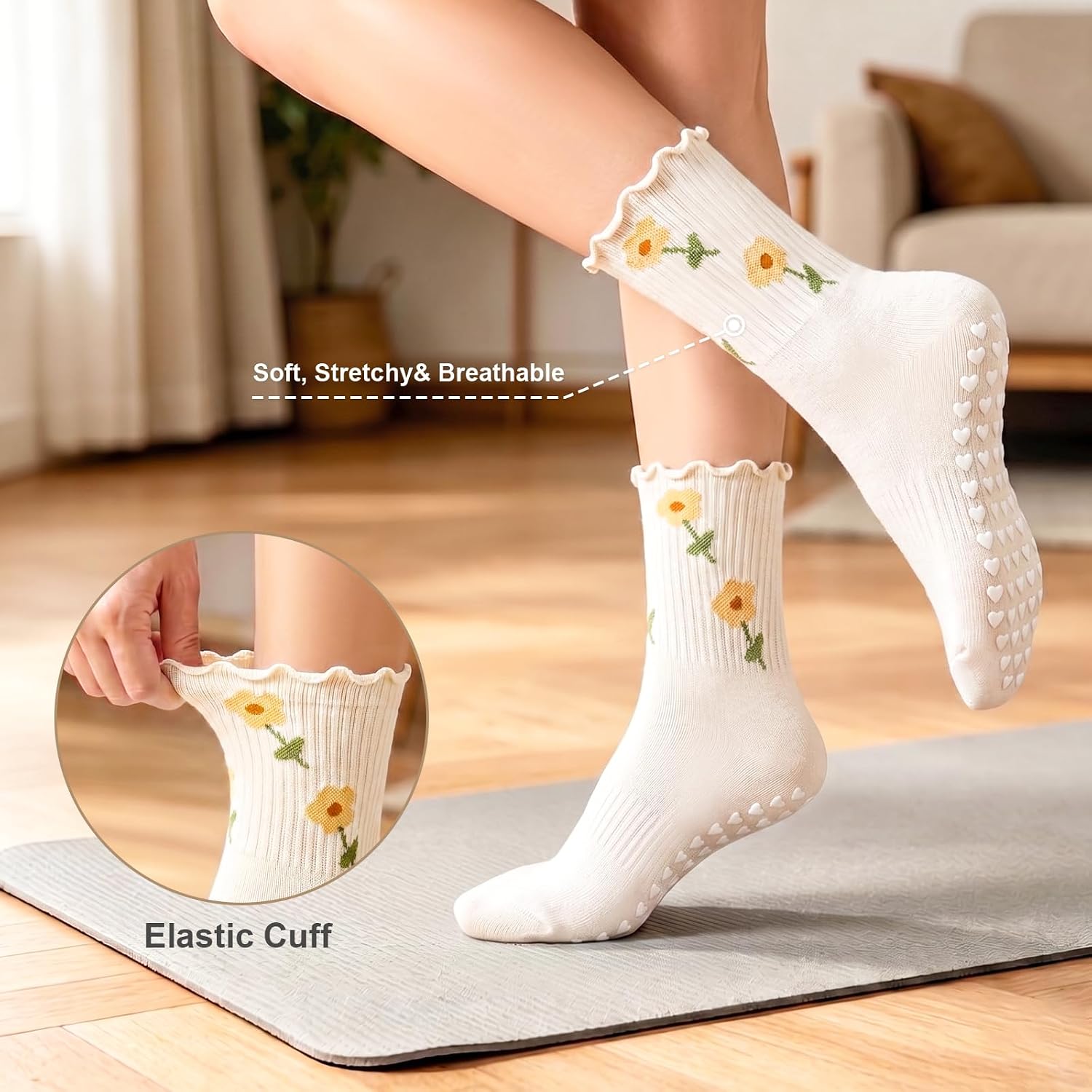 Pilates Grip Socks for Women,Non Slip Grip cute Socks with Grippers for Yoga,Ballet, Dance,Barefoot Workout ,Hospital