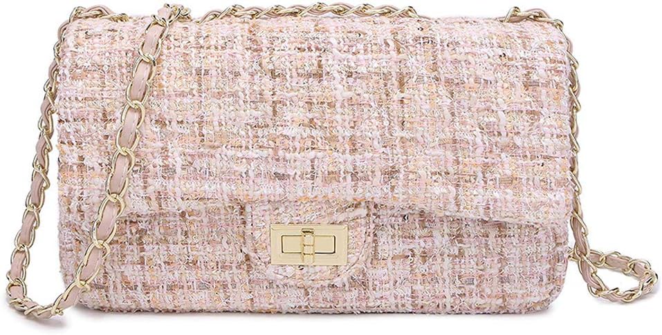 Tweed Crossbody Purse Women's Shoulder Bag Chic Cross Body Satchel Chain Strap