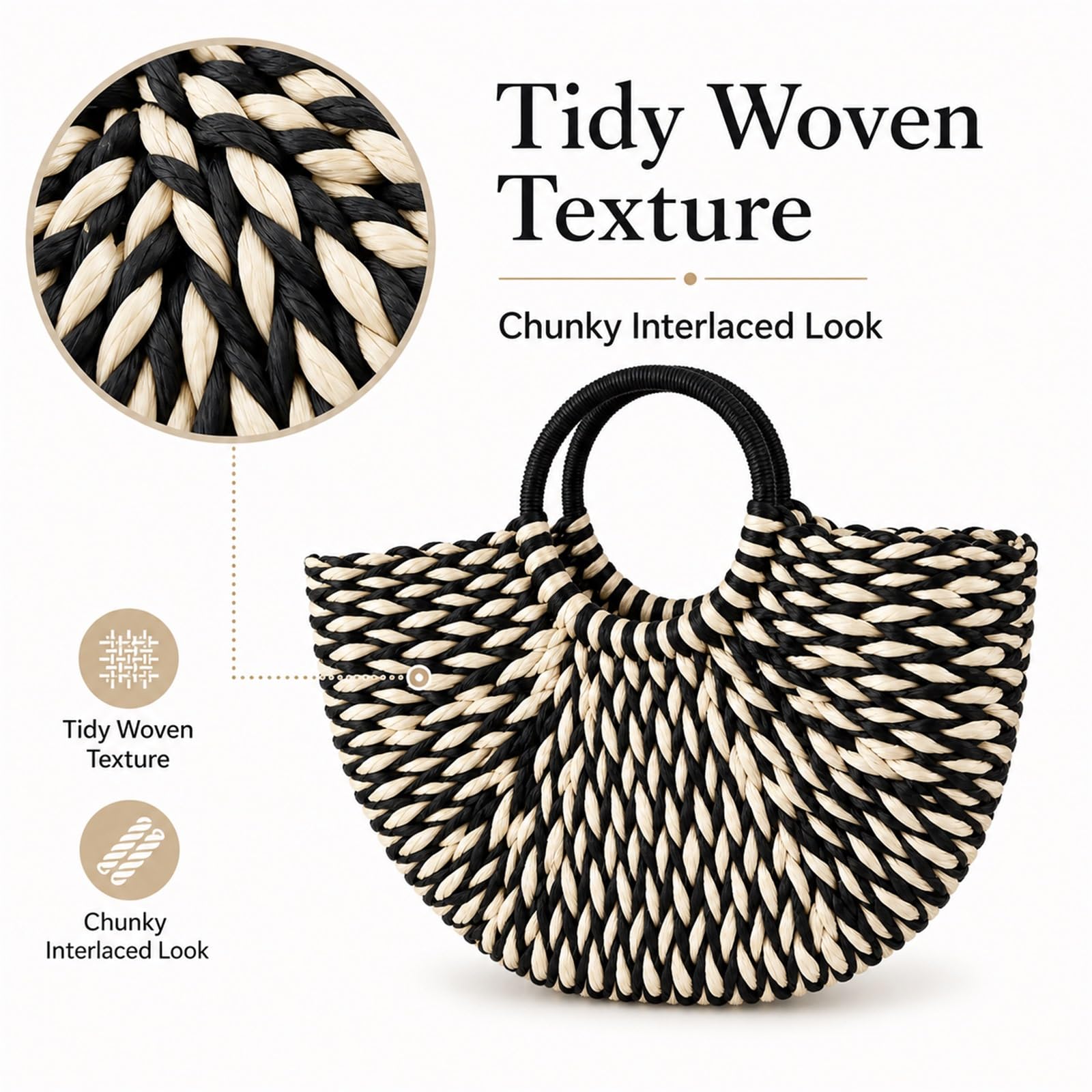 Sac De Plages en Paille,Panier De Plages en Osier,Panier De Plages en Paille,Sac Cabas en Paille,Sac De Shopping Tressé,Sac De Plages en Paille pour Femme Grande Capacité