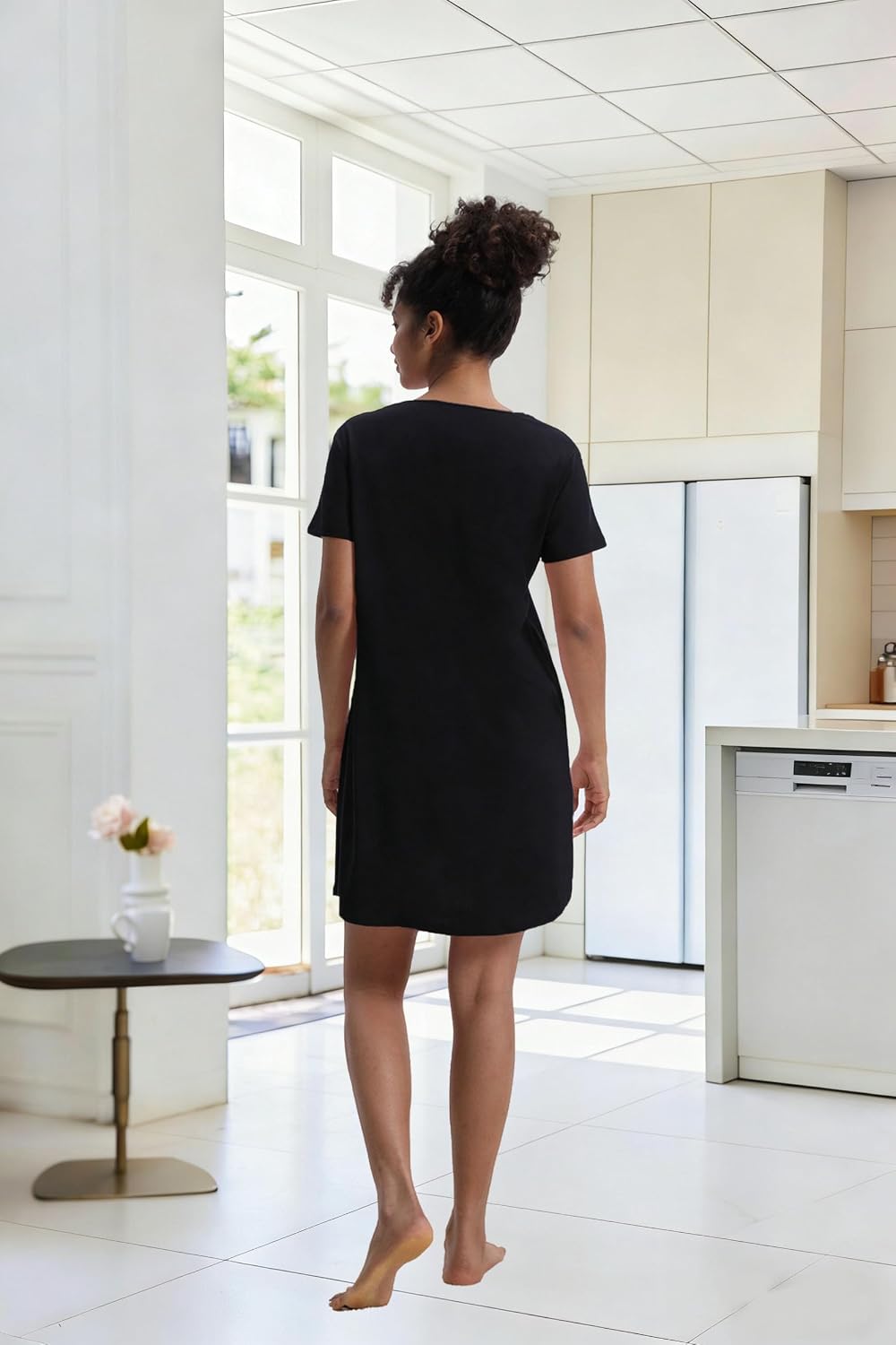 Nightgown for Women Sleepwear Short Sleeves Pajama Dress Sexy V Neck Night Shirts Soft Sleep Dress