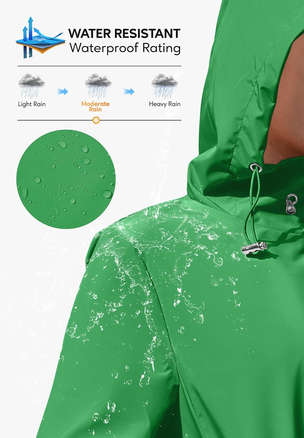 Zando Lightweight Rain Jacket Women Waterproof - Raincoat for Women Packable Womens Rain Jacket with Hood Outdoor Windbreaker Spring Jackets Waist Cinching Travel Raincoats for Hiking Walking Green XL