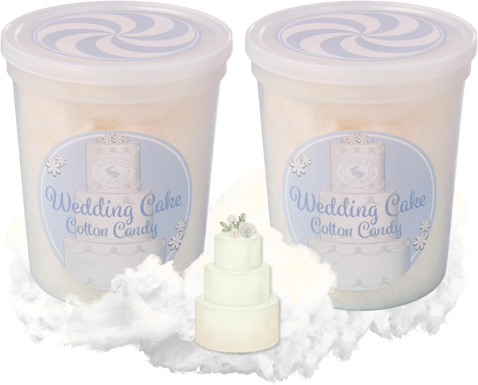 CHOCOLATE STORYBOOK Gourmet Flavored Cotton Candy – Unique Idea for Holidays, Birthdays, Gag Gifts, Party Favors (Wedding Cake, 1.75 oz, 2-Pack)