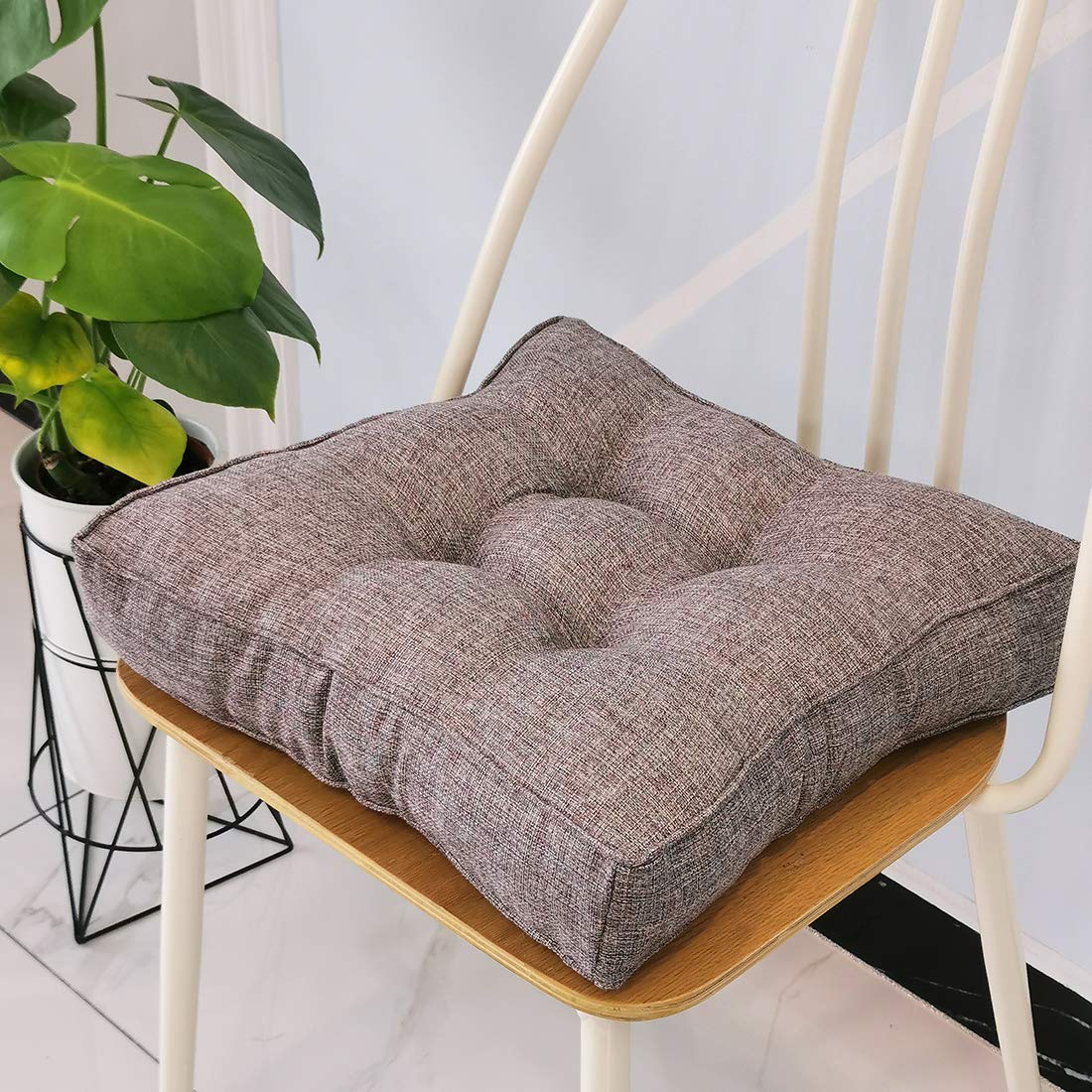 Cojín de Silla Cuadrado de Lino sintético, Cojines de Silla firmes y Suaves, Asiento cómodo para Oficina, hogar o automóvil, 20 x 20 Pulgadas, Gris