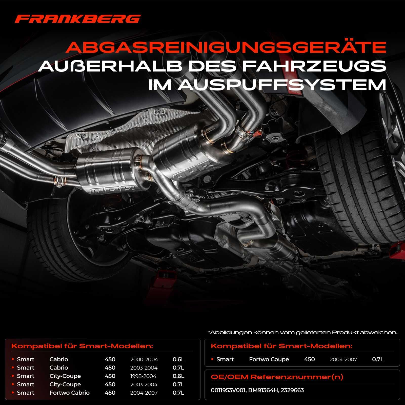 Frankberg 1x Katalysator Benzin Kompatibel mit Cabrio 450 0.6L 0.7L City-Coupe 450 0.6L 0.7L Fortwo Cabrio 450 0.7L Fortwo Coupe 450 0.7L Replace# 0011953V001