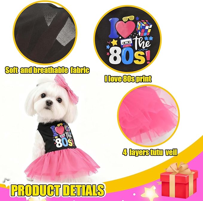 Vestido Disco Retro para Perro Pequeño-Mediano con Moño y Collar miniatura 3