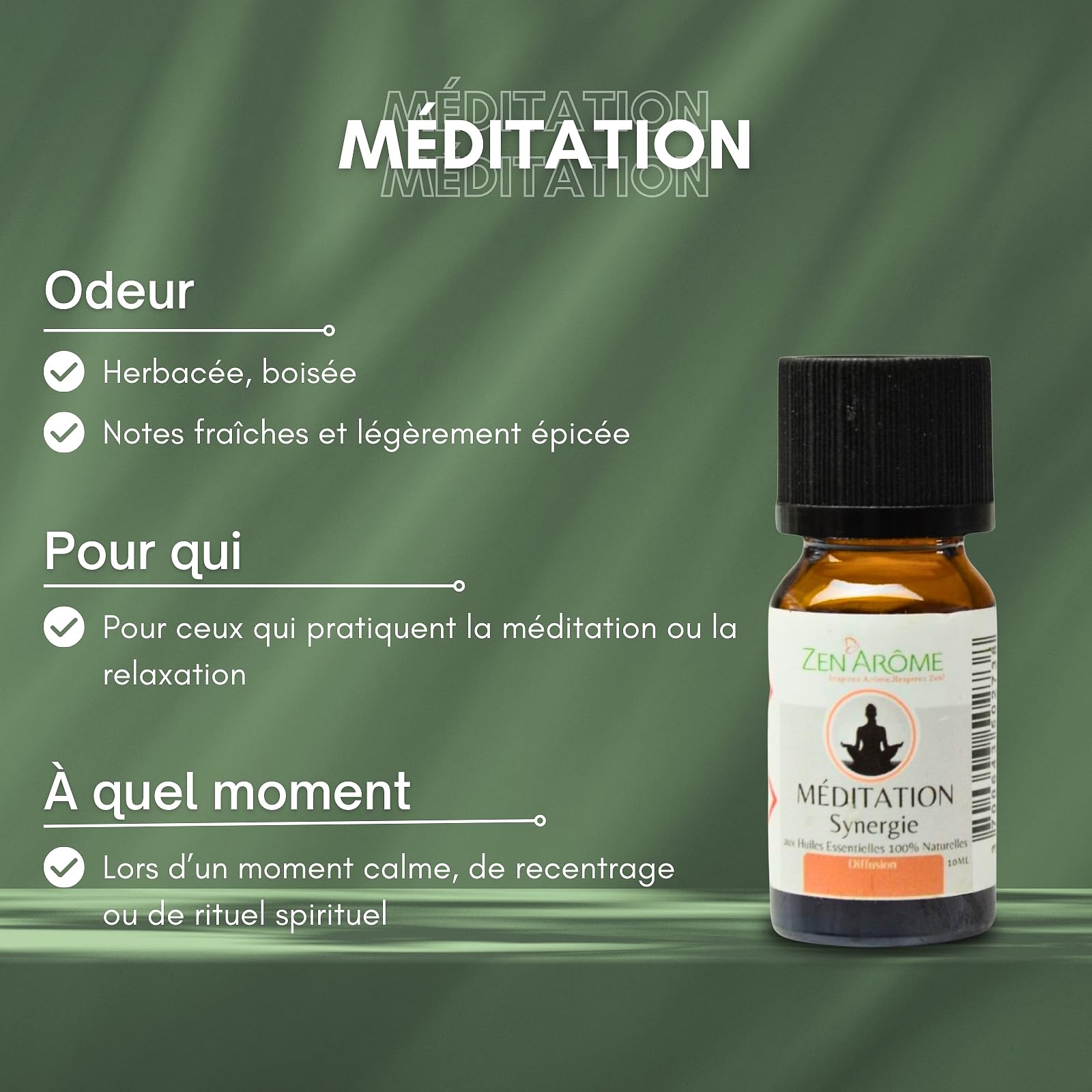 Synergie d'Huiles Essentielles Mditation  Mlange d'Huiles Essentielles  100% Pure et Naturelle  Utilisation en Diffusion pour l'Aromathrapie   10ml  Analys et Conditionn en France - Zen'Arme : Amazon.fr: Hygine et  Sant