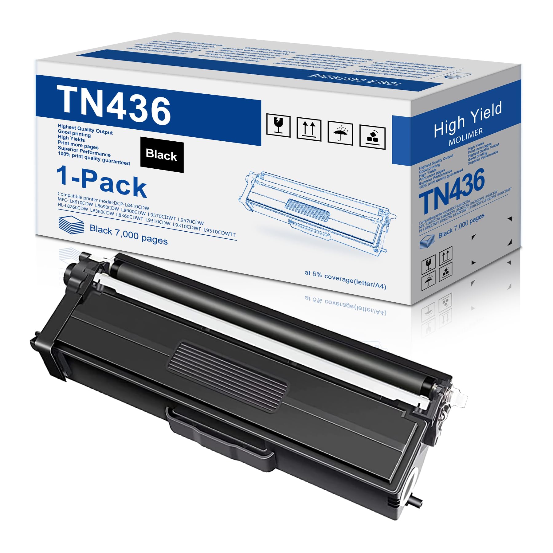 TN436 Black Toner Cartridge 1 Pack TN-436BK Replacement for Brother TN-436 TN436BK Super High Yield Toner HL-L8260CDW HL-L8360CDW MFC-L8610CDW