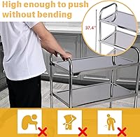 Vista 2 de Carrito de 3 estantes de acero inoxidable Amarite, 190.5 kg, 1 mm de espesor, con ruedas para servir, carro de servicio para el hogar, estante