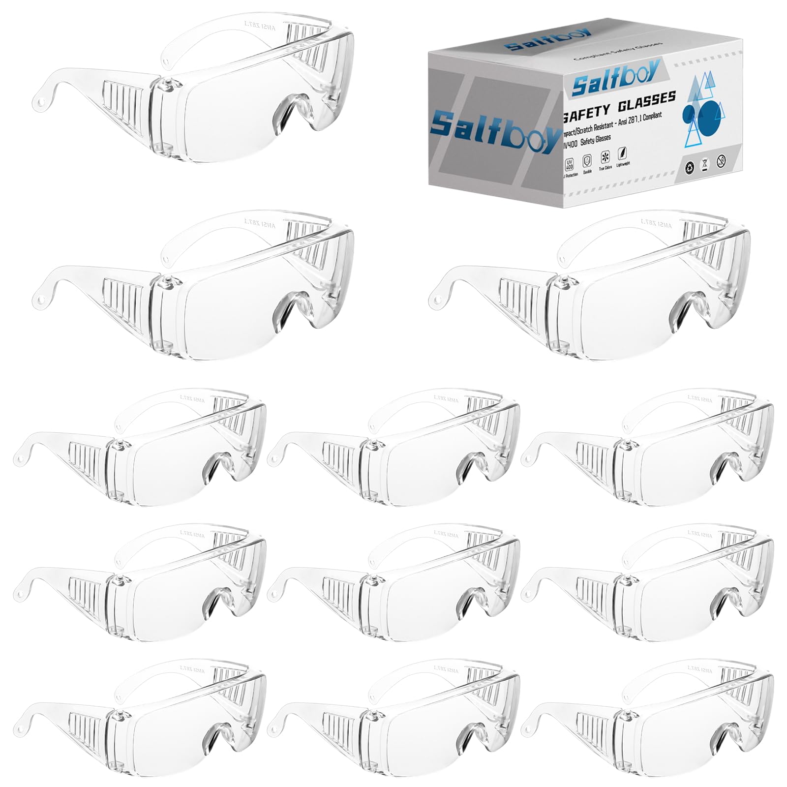 Salfboy Safety Glasses Over Eyeglasses with Anti-Fog and Scratch Resistant ANSI Z87 Safety Goggles Over Glasses