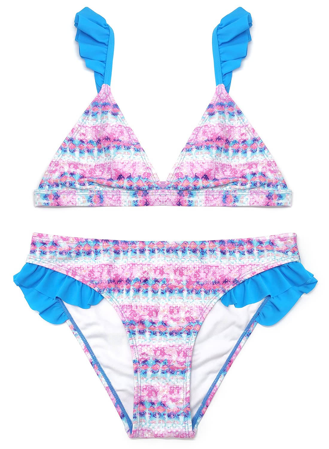 SHEKINI Niña Traje de Baño Dos Piezas Ajustable Elegante Impresión Volante Bikini Top Bikini Bañador Niña con Triángulo Parte Inferior de Bikini Ropa de Playa para 6-14 Años