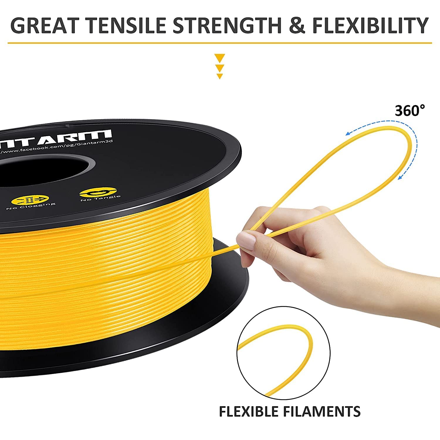 Filamento PLA 1,75 mm, GIANTARM Stampante 3D PLA Filamento 1 kg Spool (Giallo)