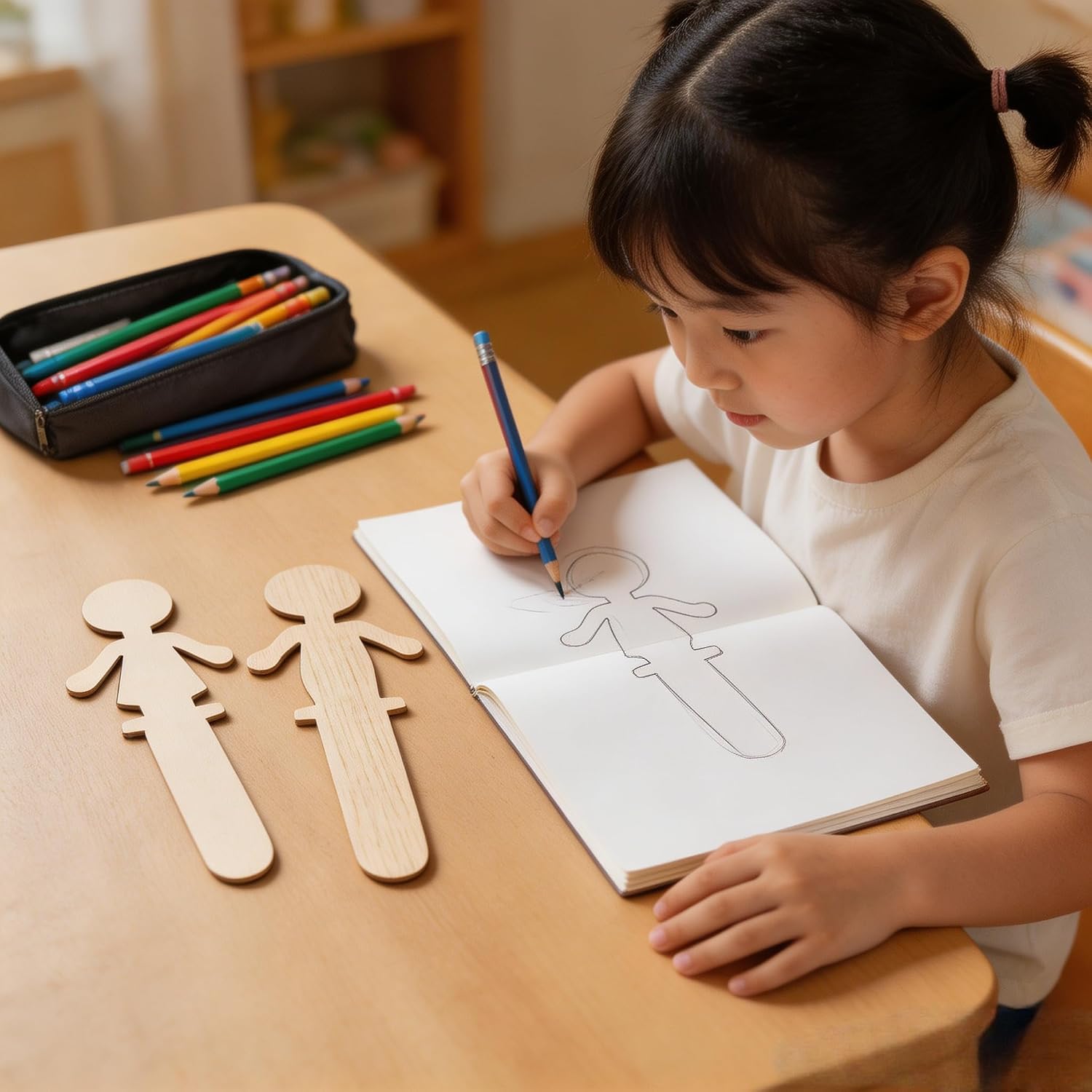 Wooden People Shaped Craft Sticks，20pcs Unfinished 5.7 Inch Boy and Girl Wooden Figures Sticks for DIY Crafts Creative Art Projects Painting and Decorating Supplies