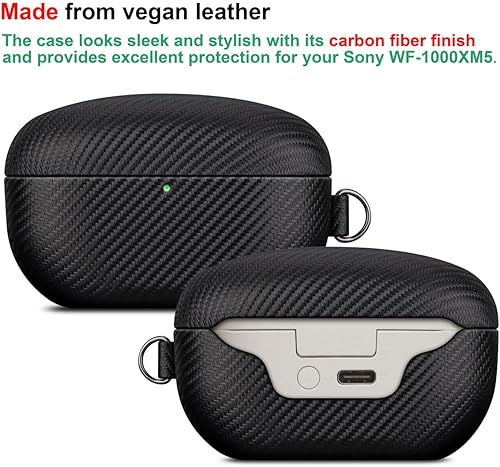 Miniatura 2 de LOPIE Funda compatible con WF-1000XM5, funda de cuero vegano estilo fibra de carbono diseñada para auriculares Sony WF1000XM5 (2023), funda