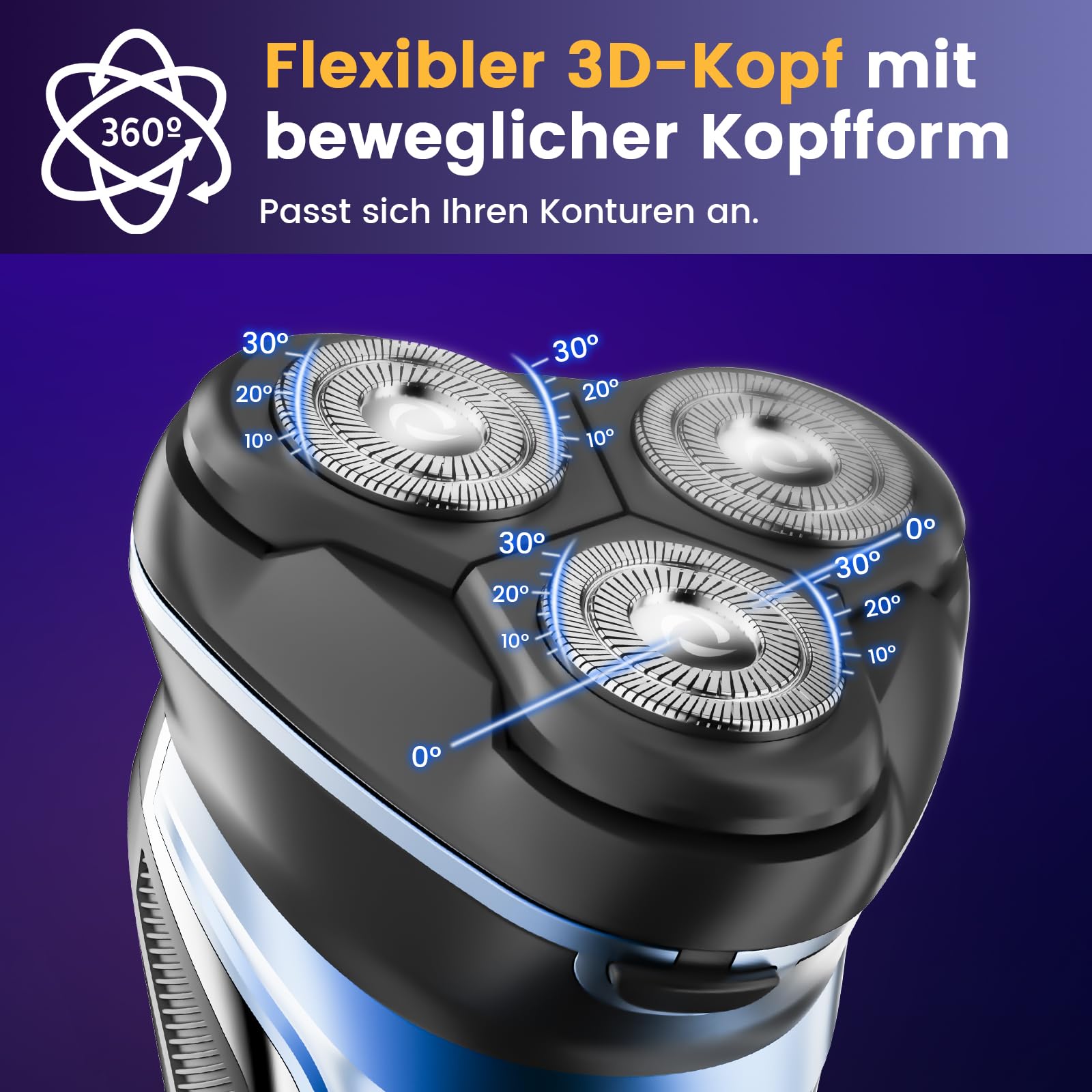 Skycool Rasierer Herren Elektrisch, 3-in-1 Elektrischer Rasierer für Herren Nass und Trocken, IPX7 Wasserdicht Rotationsrasierer mit Pop-Up Trimmer & LED-Display, Schnellladung, Geschenke für Männer