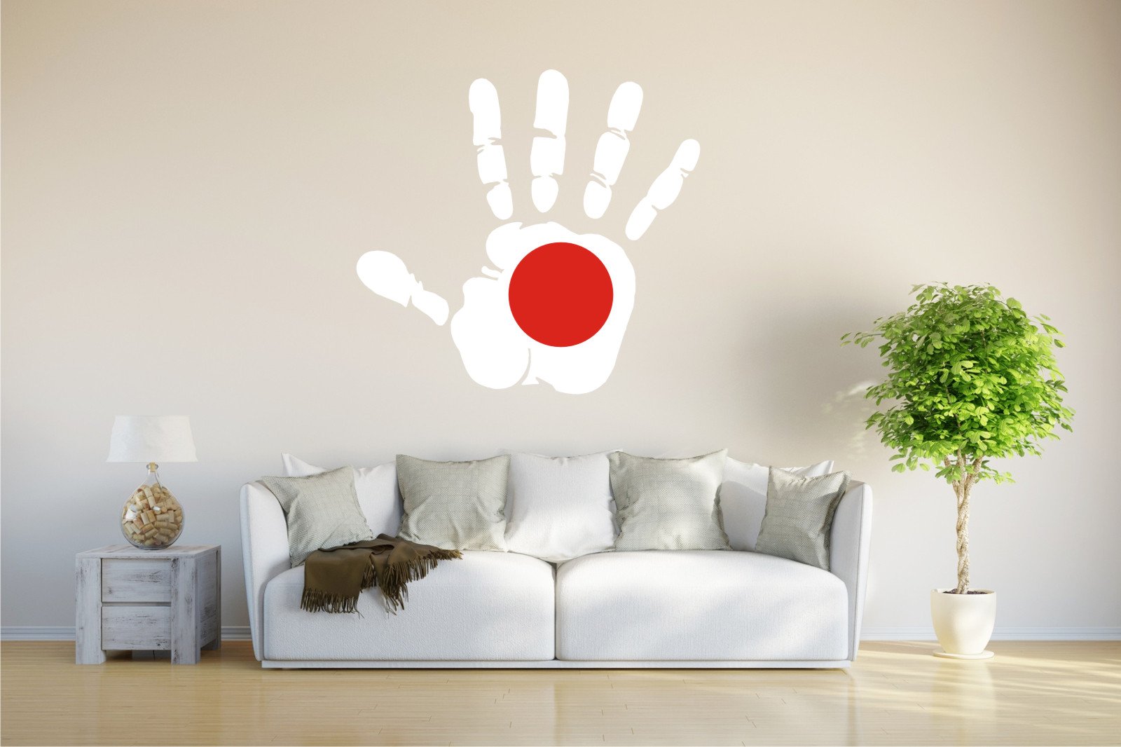 Sticker mural – CH – Drapeau dans la main – Japon – Le Japon, 75 x 70 cm