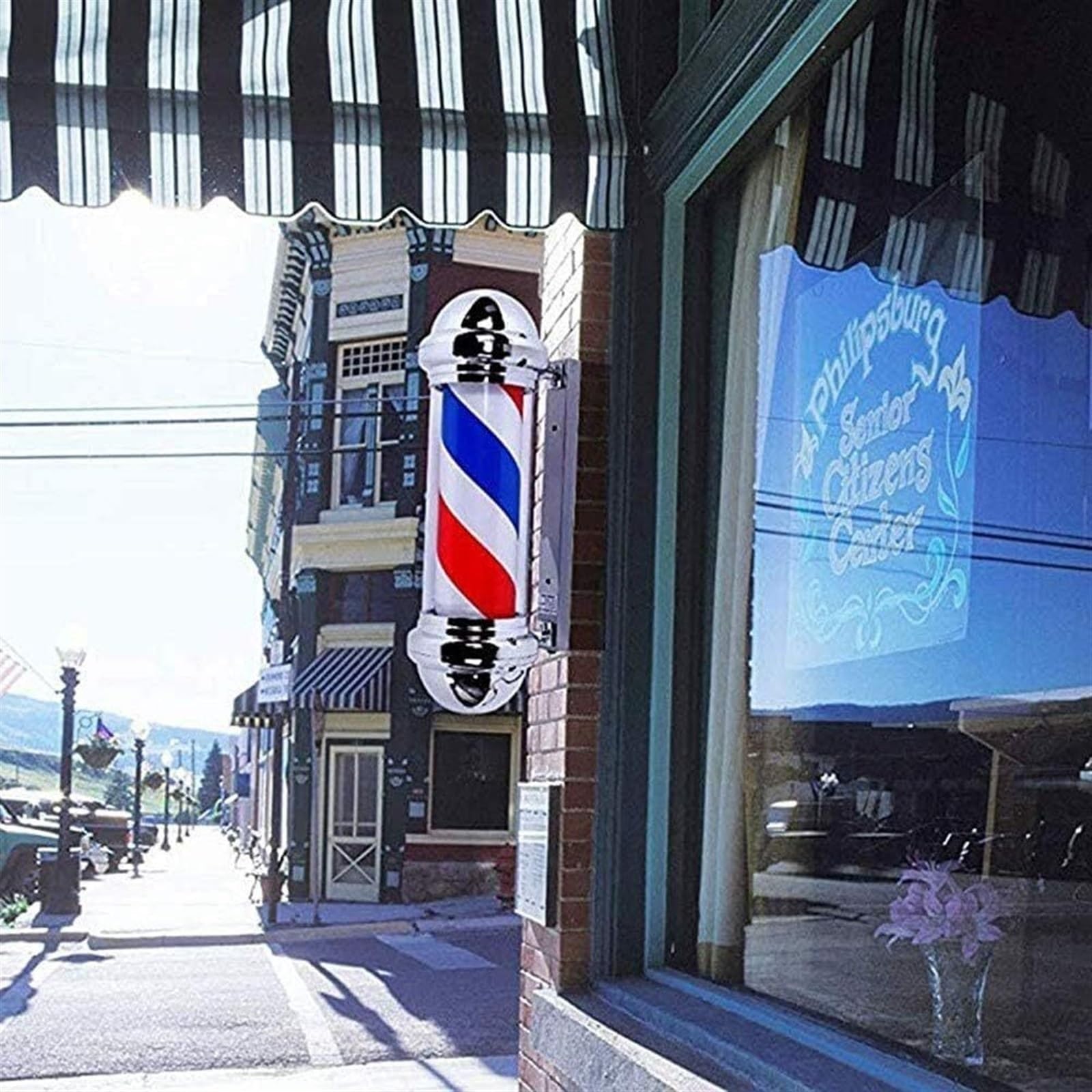 Salón Giratorio, barbería, Cartel Abierto, Poste, Tiras Rojas, Blancas y Azules con luz de Globo Brillante, lámpara montable en Pared