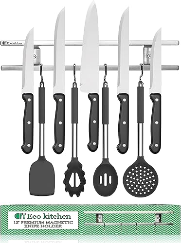 La mejor tira magnética para cuchillos con ganchos en caja de regalo. 5 años de garantía.