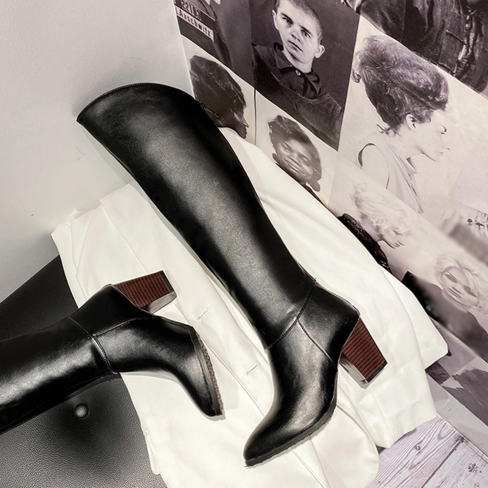 Damskie buty z obcasem blokowym, obcas 7 cm, koronka, boczny zamek błyskawiczny, do biura i na wieczorne okazje