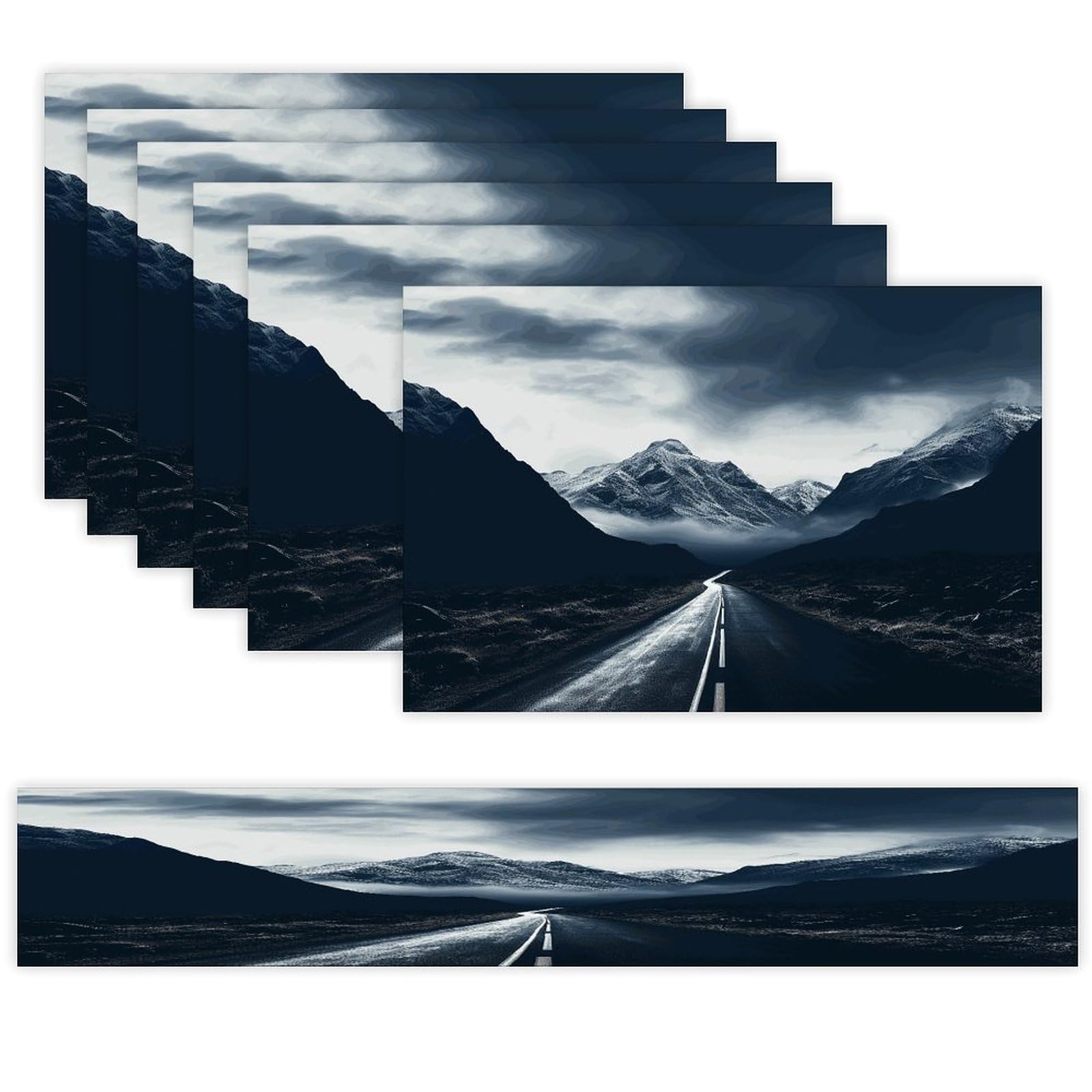 Dark Road to Mountains Table Runner and Placemats Set of 6 Heat Resistant Washable Table Runners Dining Mat Sets Modern Cloth Place Mats Linen Table Decor for Kitchen Dining Room