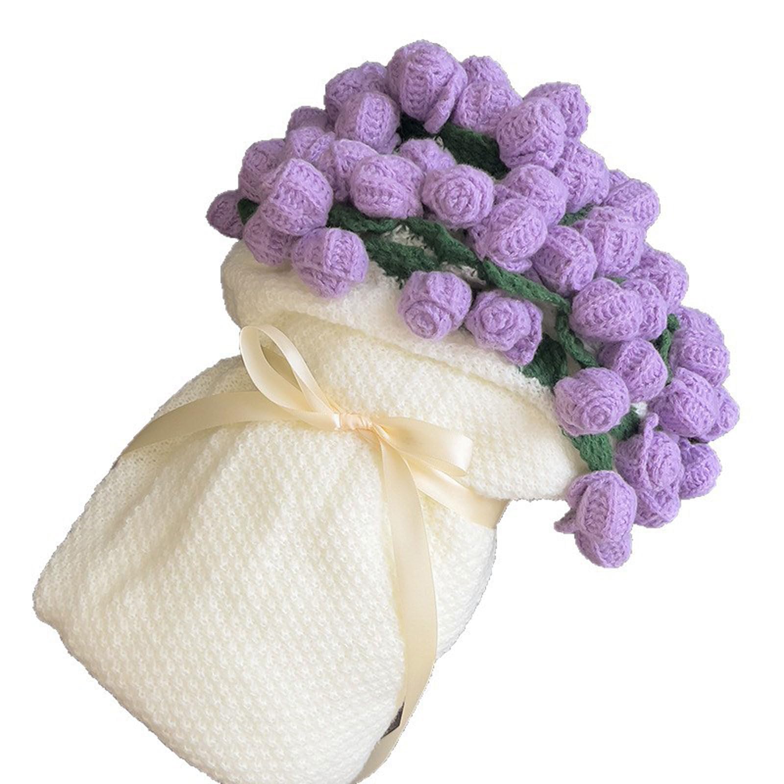 LuminescentDream Bouquet Blanket Hand Knitted,Finished Rose Bouquet Blanket,Soft Knitted Woven Blankets,Floral Crochet Flower Blankets,for Couch & Bed Decor (Purple)
