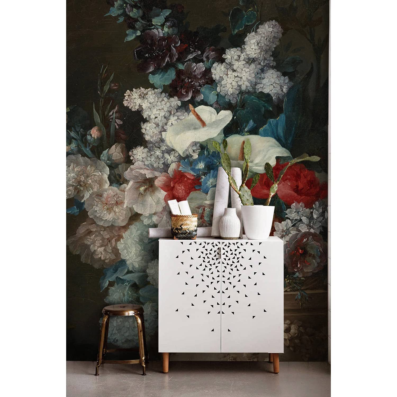 Fotomural elegante para salón 416x254 cm, diseño de flores estilo bodegón
