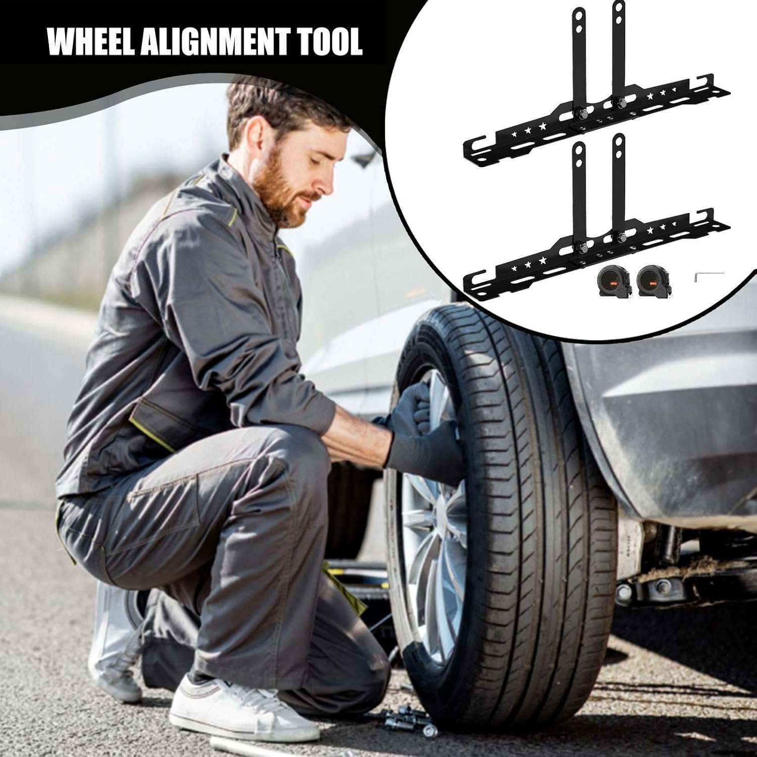 Wheel Alignment Tool - Multi-Functional Toe Angle Measuring Kit, Heavy-Duty Wheel Alignment Kit | Front End Balance Tool for Shop Or Garage | Set with 2 Measuring Tapes for Car, Truck, Motorcycle,