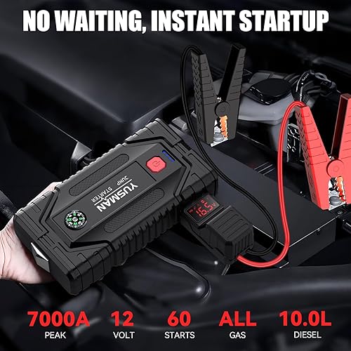 Miniatura 2 de Arrancador, arrancador de coche de 7000 A, paquete de arranque de batería de 12 V, cargador portátil y cables de puente para todos los motores de