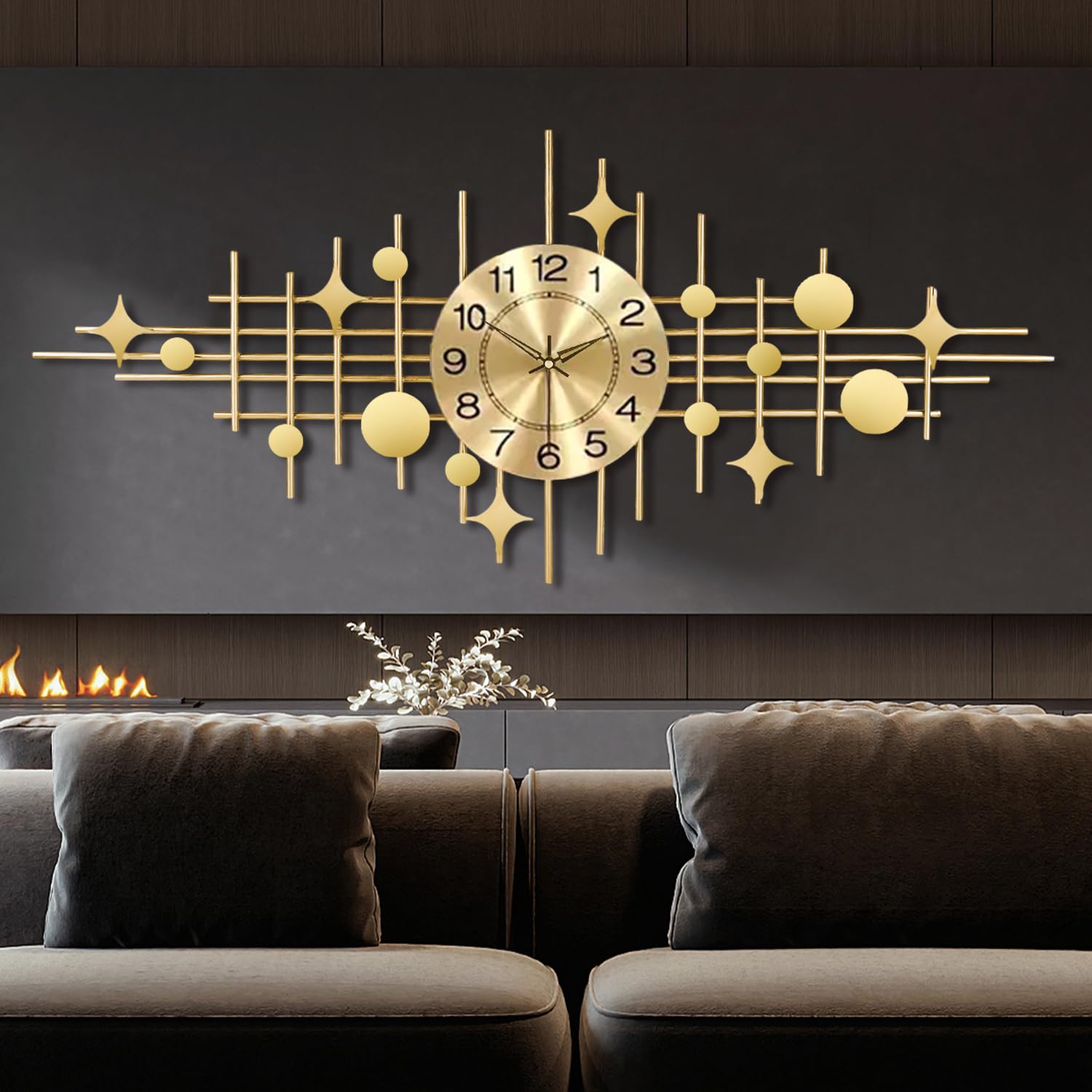 SIN&MI Wall Clock,Large Wall Clocks for Living Room,Silent Non Ticking,Battery Operated Oversized Round Modern Wall Clock for Bedroom,Farmhouse,Office Wall Decor Star, 16.3 * 37.4 Inch