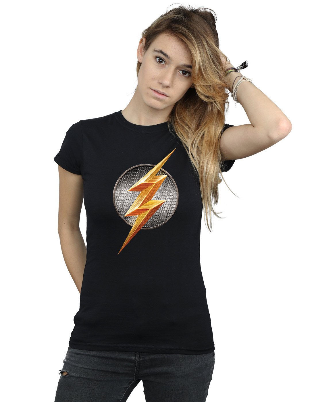 DC Comics Women's Justice League Movie Flash Emblem T-Shirt Large Black
