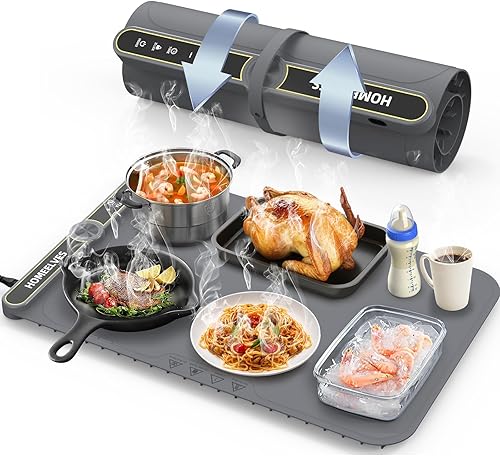 Tapete de calentamiento de alimentos, bandeja de calentamiento eléctrico de calentamiento rápido con 9 ajustes de temperatura y temporizador de 6