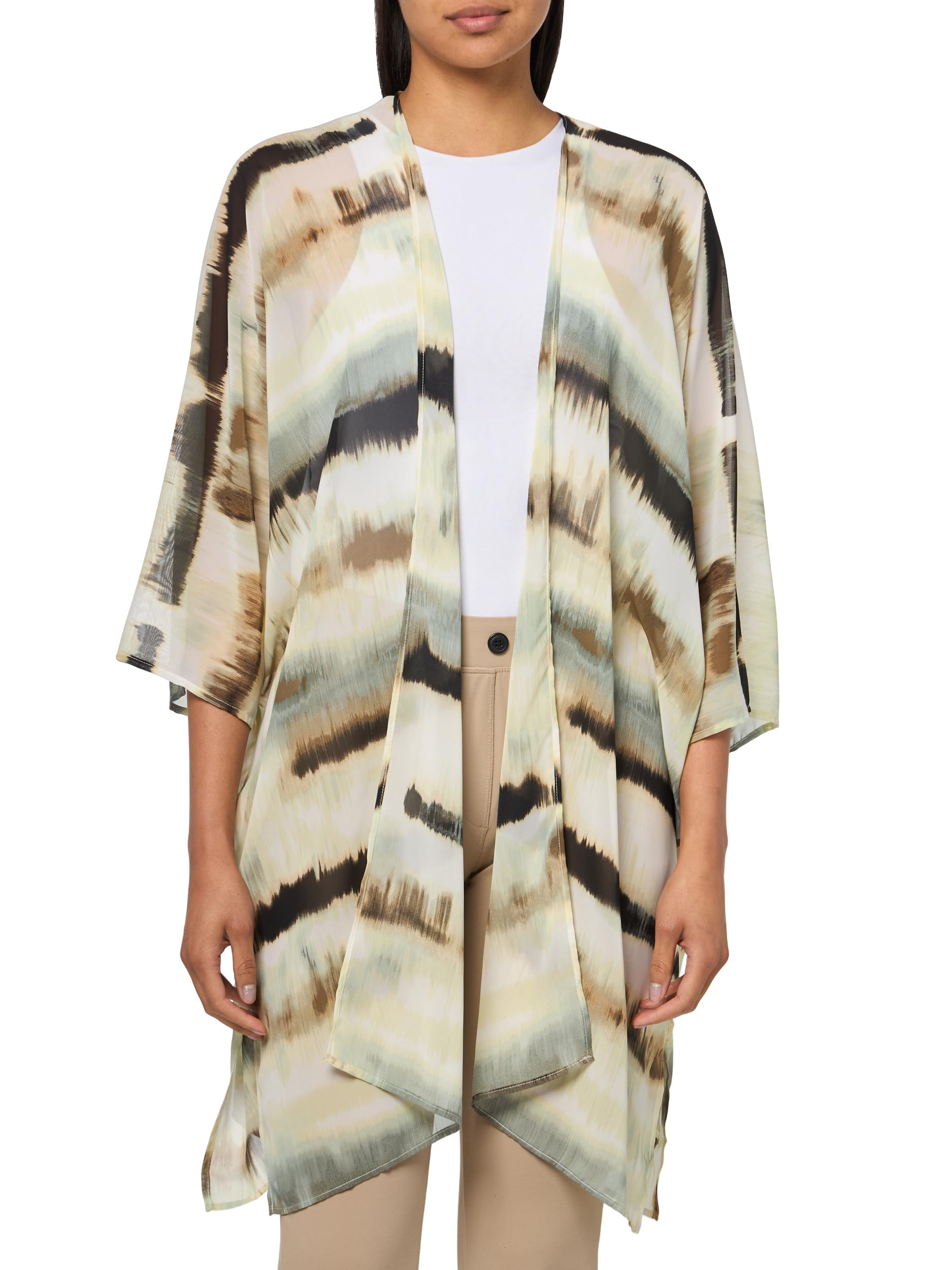 Anne Klein Women's Oversized Sheer Cardigan, White Dove Multi, L