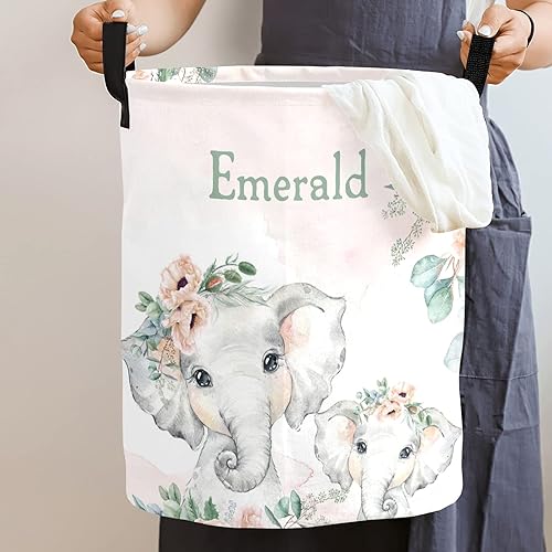 Miniatura 3 de Cesta de almacenamiento de elefante de acuarela personalizada con asas, impermeable, plegable, para ropa