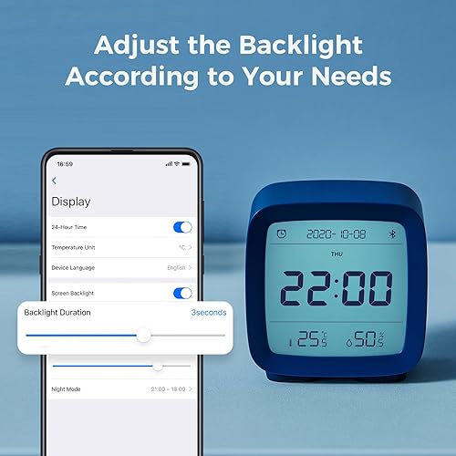Miniatura 4 de qingping Reloj despertador digital Bluetooth inteligente con múltiples alarmas, funciona con pilas, pequeño reloj despertador con pantalla de