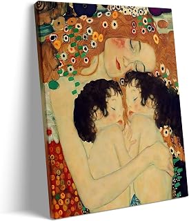 Gustav Klimt Mother and Child Canvas Wall Art, Classic Mother's Day Painting Reproduction, Vintage Poster Print Gift for Mom, Romantic Framed Art for Bedroom, Nursery or Living Room 8" x 10"