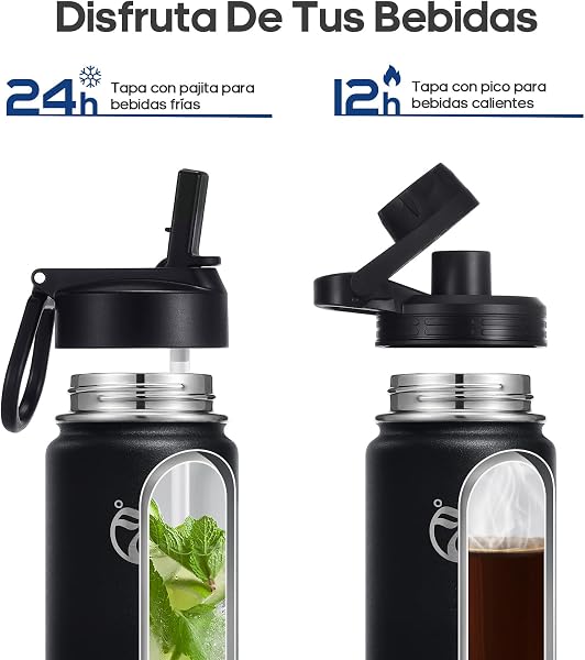 HydroPal Edelstahl Trinkflasche - 500/750ml/ 1L/1.2L/1.9L, BPA-Frei, Kohlensäure geeignet, Isolierte flasche mit Strohhalm & 2 Deckel - 3