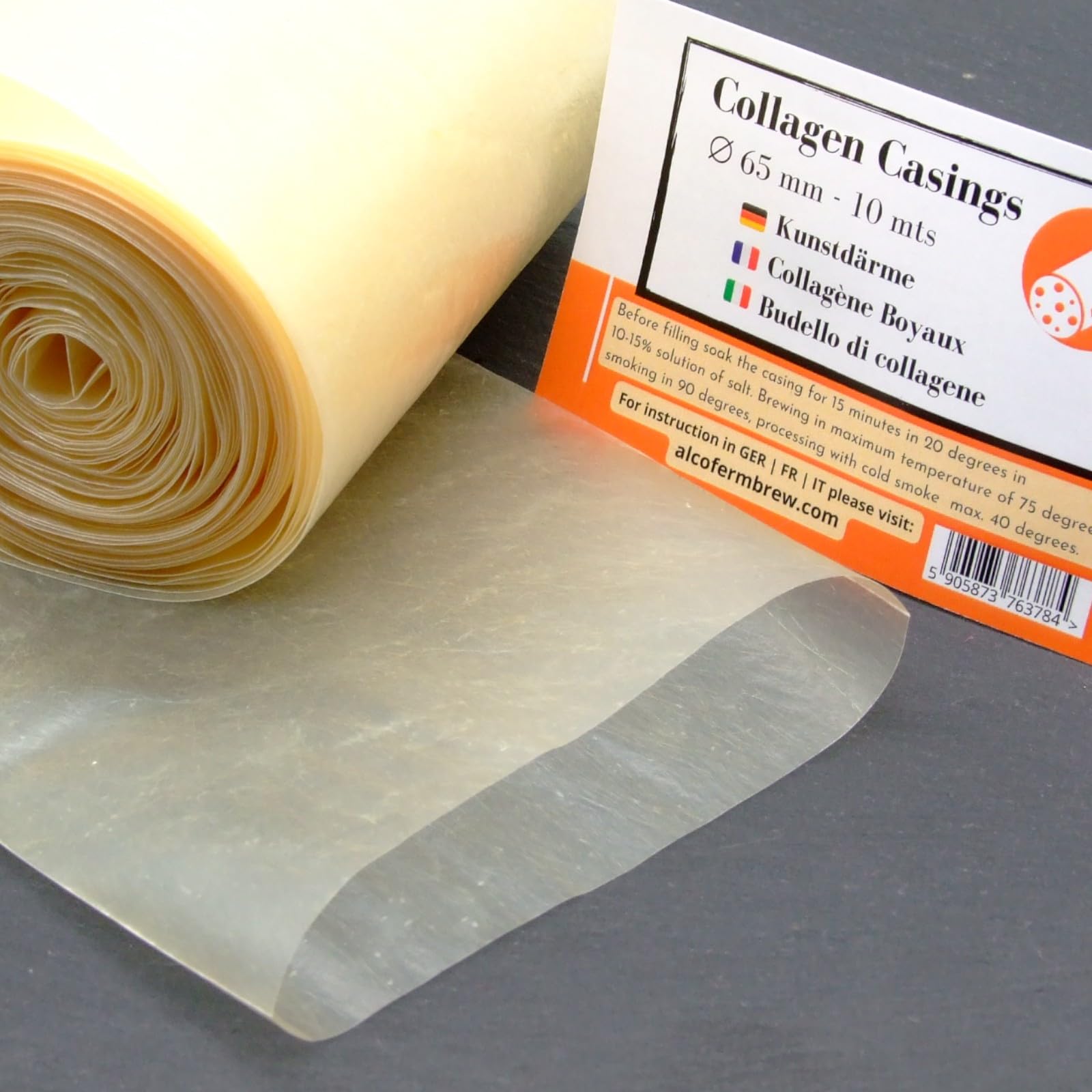 Budello di Collagene 65mm / 10m – Budello per Salsiccia | Pelle Di Salsiccia | Budelli Naturali