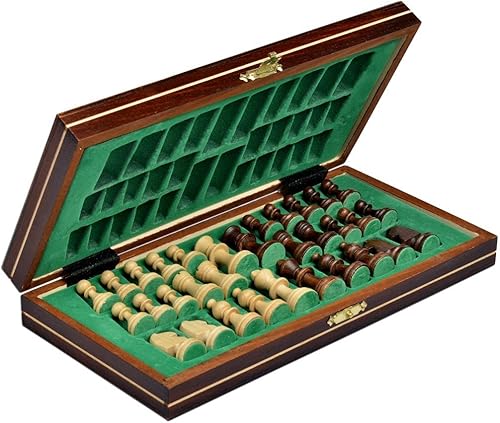 Miniatura 3 de Wegiel Juego de ajedrez magnético de viaje europeo hecho a mano - Tablero de madera de 10,4 pulgadas con piezas de madera tallada