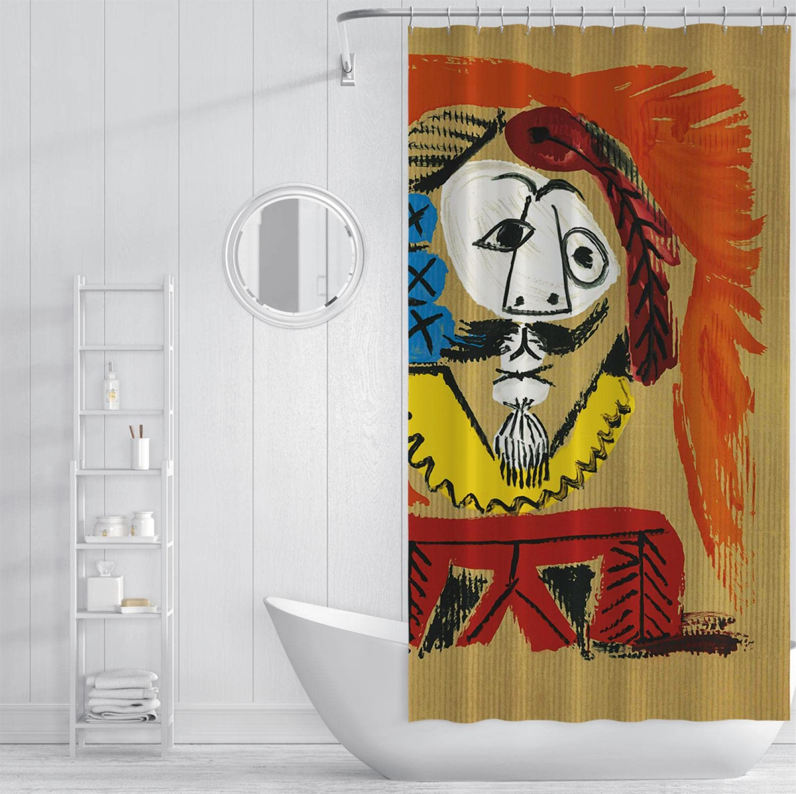 Famoso Pintor Picasso Cortinas de Ducha Sets con 12 Ganchos Diseños Resistentes al Agua Lavable Cortina de Ducha de habitación húmeda Hotel Calidad roja W280xL200cm