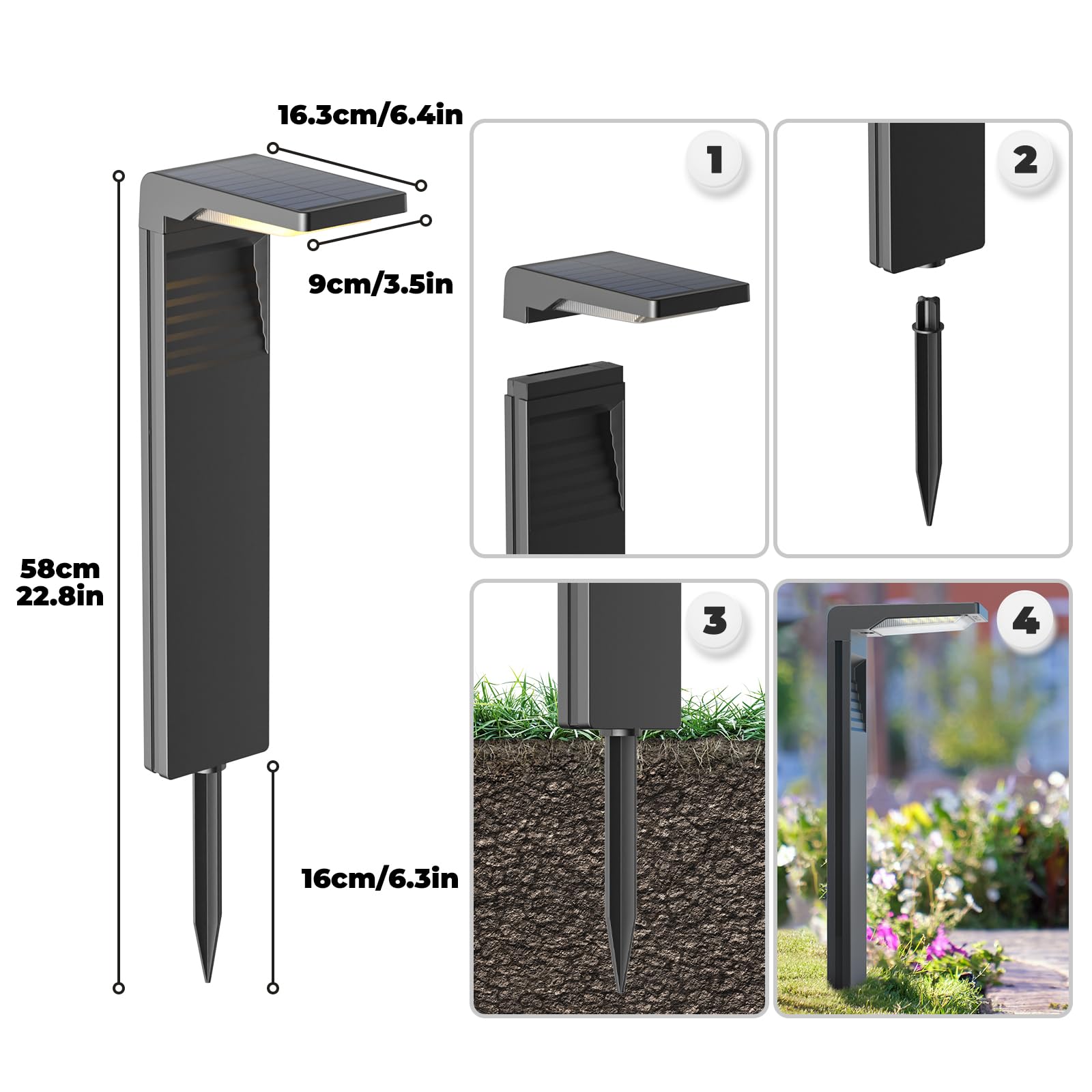 OUSFOT Solarlampen für Außen Garten 6 Stück 32 LED Wegeleuchten Außen Mit 2 Farbtemperaturen IP65 Wasserdicht Garten Solarleuchten für Außen Boden Pfad Abordage