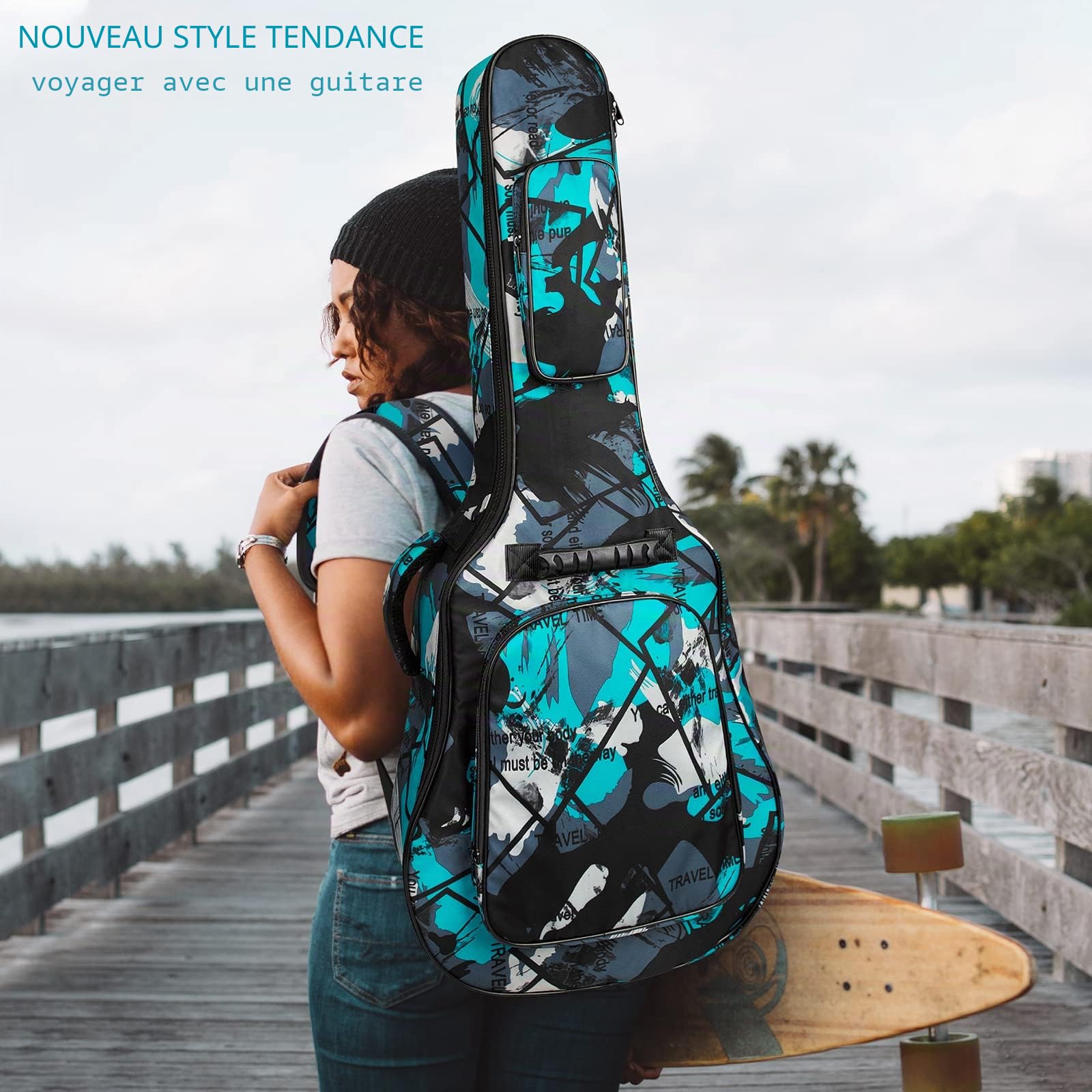 Housse de guitare acoustique taille complète, housse rembourrée de 15 mm d'épaisseur, étanche, avec deux poches, bandoulière réglable, sangle de protection du cou, Vert., Simplicité élégante