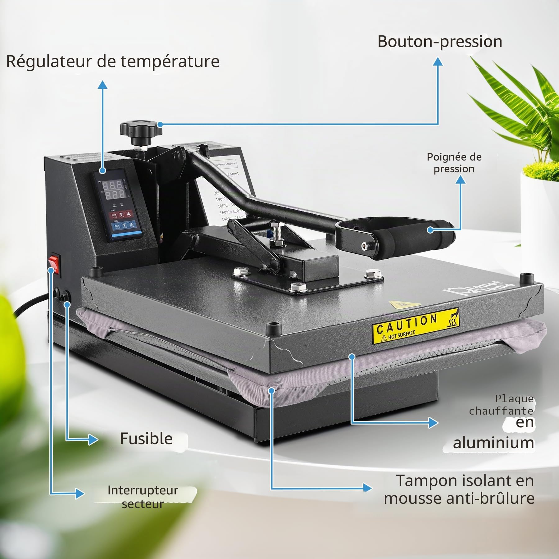 Presse à Chaud Noir 38 X38 CM machin a transfert Machine de Presse à Chaleur de Sublimation Numérique imprimante à sublimation pour Vêtements T-shirts Sac en Toile Taie d'oreiller