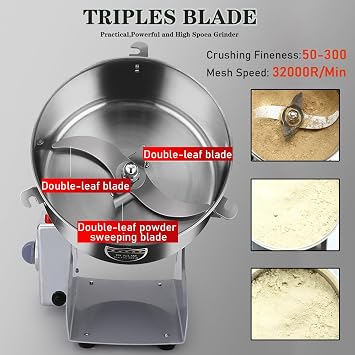 Commercial Grain Grinder Machine Stainless Steel Electric Mill for Spices/Coffee/Herbs/Nuts - Dry Food Grinding Powder Machine for Home & Commercial Kitchens 2kg /4.4lb
