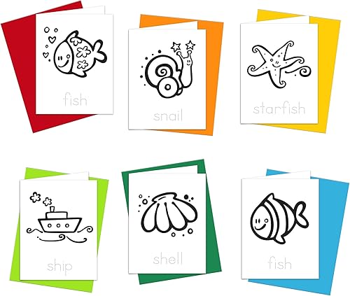 Miniatura 9 de Tarjetas para colorear: Happy Go Lucky Stationery Juego de 6 tarjetas para que los niños coloreen y practiquen la escritura de cartas, 100%