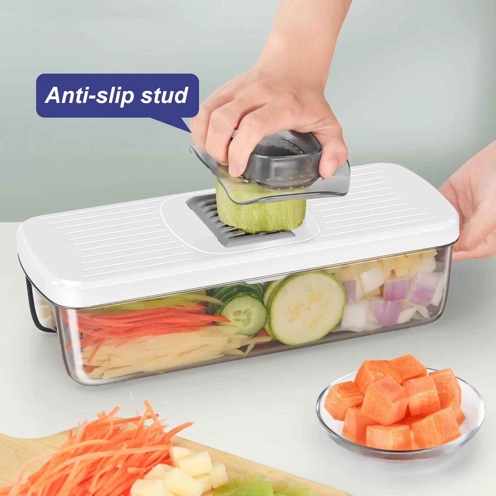 Cortador de Verdura Manual, Mandolina de Cocina Multifuncional, Panel Material ABS, Gran Capacidad, Utensilios Cocina y Artículos Esenciales para la Preparación Alimentos