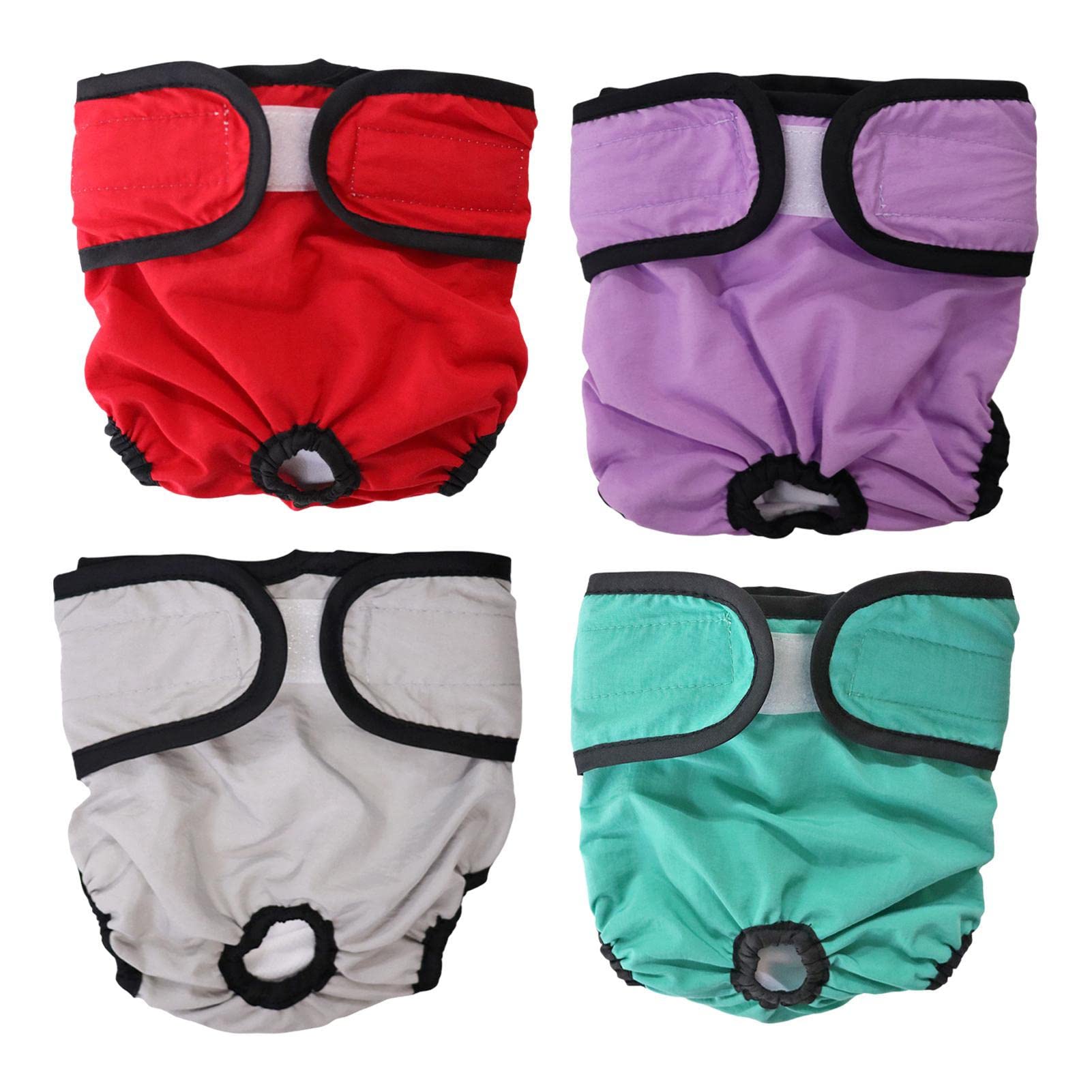Pañales para perra para el ciclo de calor, 4 unidades con diseño ajustable, pañales reutilizables para mascotas, color brillante, y cómodo, a prueba de fugas para cachorros y adultos Pologmase