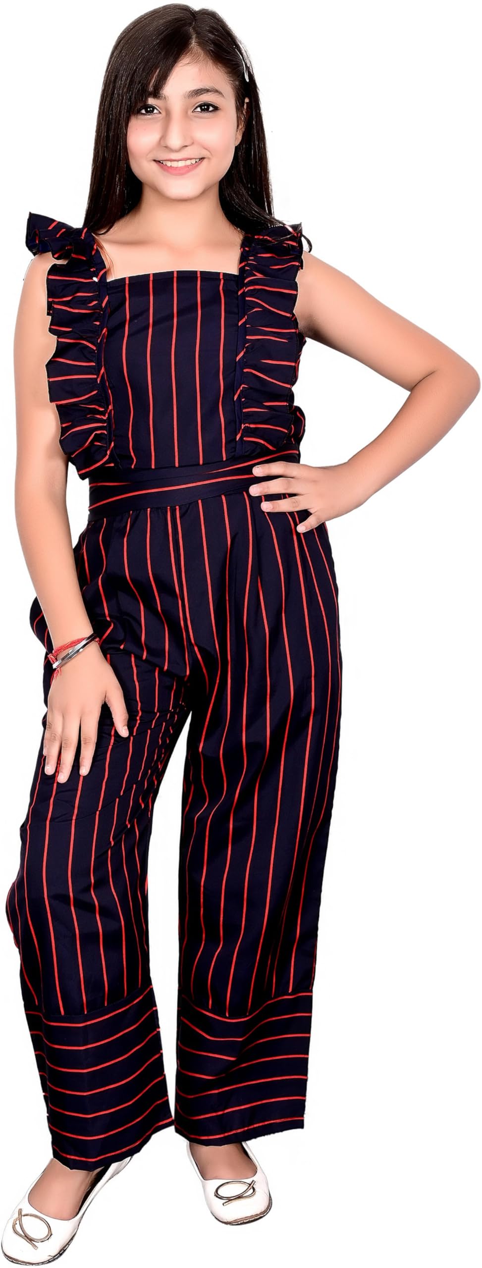 LIME 'N' LEMON Polycotton Regular Fit Striped Girls Jumpsuit 12-13 Years Blue