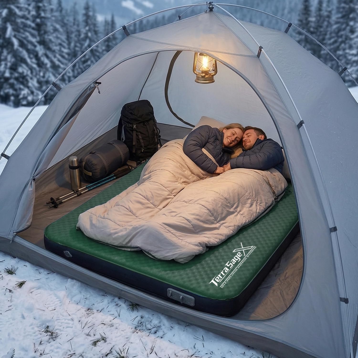 Camping Air Mattress Self-Inflating Sleeping Pad with Electric Pump, 4.5" Thick Insulated Air & Foam Mat for Tent Camping, Portable & Comfortable for 4-Season Use(Full,Green)